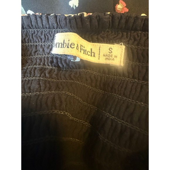 Abercrombie Fitch Black Floral Smocked Back Mini Dress Tie Sleeve boho Y2K fairy - Picture 5 of 6